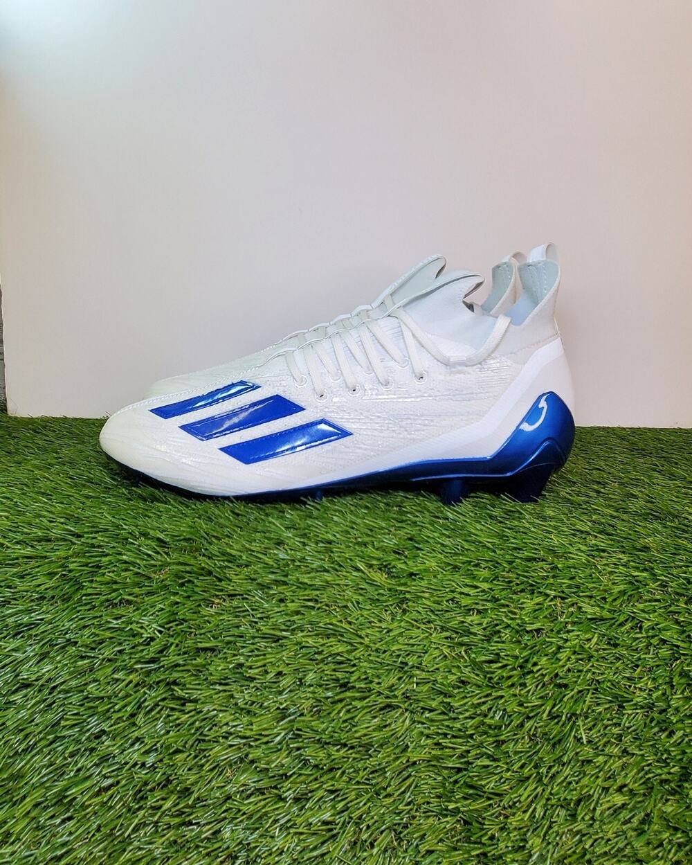 Adidas Size 12.5 Adizero Primeknit White Blue Football Cleats Men's GV9621 Za1